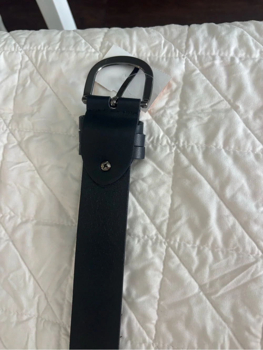 EUC Black Studded Leather (or faux) Belt 44” unisex no material/size stamp